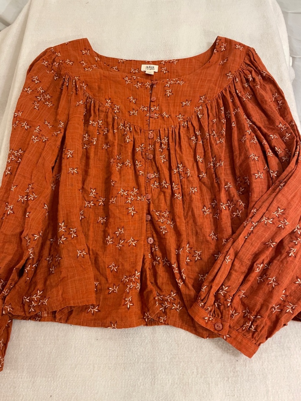 a.n.a Rust Orange Embroidered Button-Front Blouse